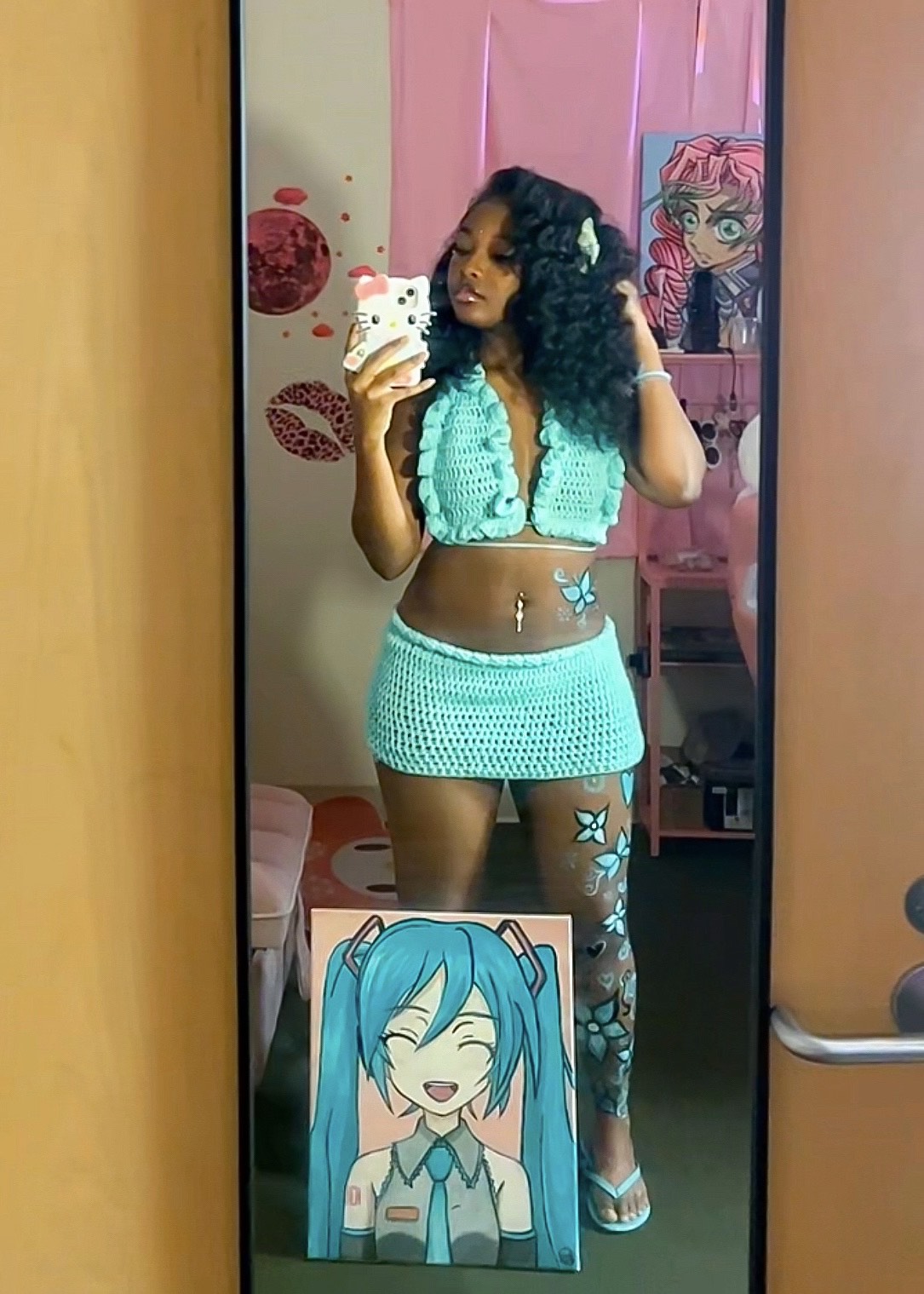 Plunging V-neck Top & Mini Skirt Set