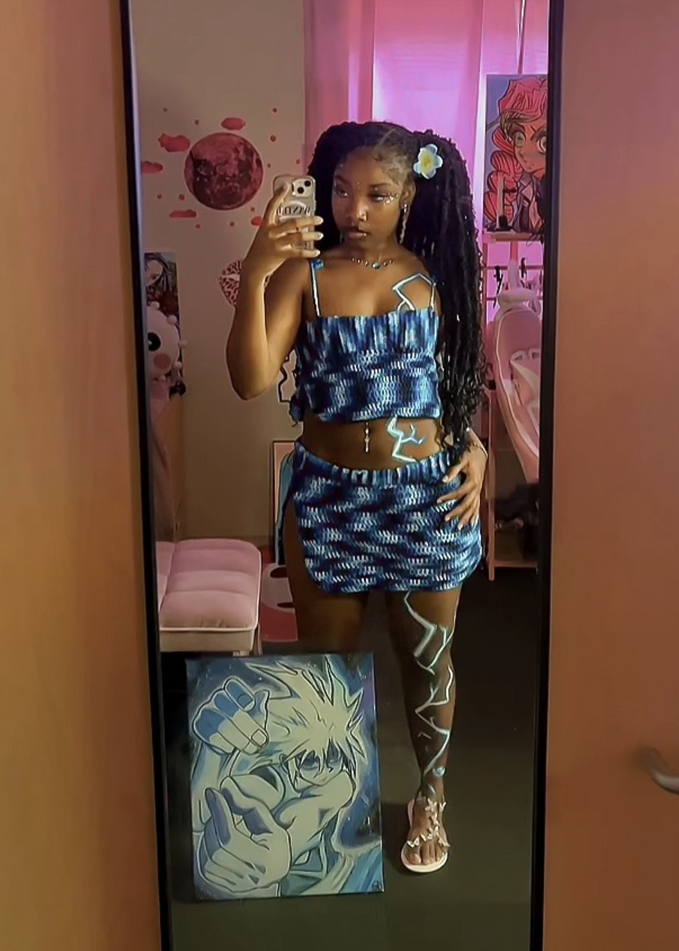 Cami-like Cropped Top & Skirt with Slit